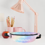 Pretty Pastel Rainbow Sparkle Personalized Fanny Pack<br><div class="desc">Customize this pretty pastel rainbow sparkle fanny pack features your name in cute white writing. This magical design has a girly pink and purple pattern and beautiful bursts of light.</div>