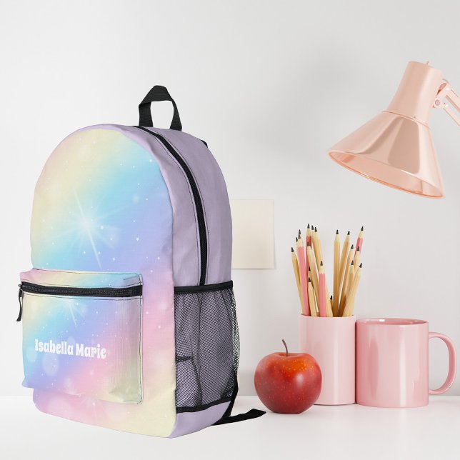 Pretty Pastel Rainbow Sparkle Personalized Printed Backpack (Creator Uploaded)