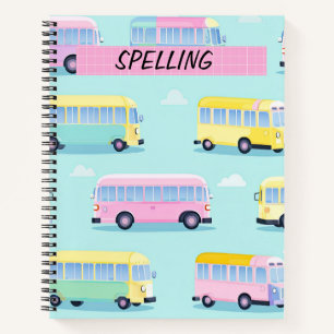PRETTY PASTEL SCHOOL BUSES NOTEBOOK