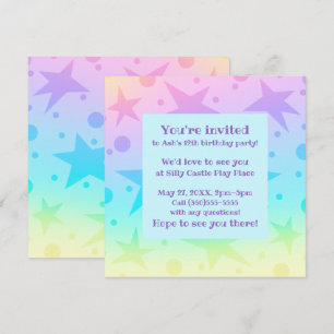 Pretty Pastel Stars And Dots Gradient Invitation