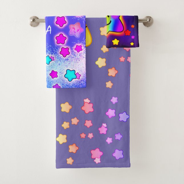 Pretty Pastel Stars in Cosmic Galaxy Bath Towel Set (Insitu)
