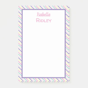 Pretty Pastel Striped Pattern And Name Post-it Notes