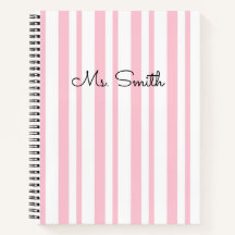 Pretty Pastel Striped Pattern Pink Notebook