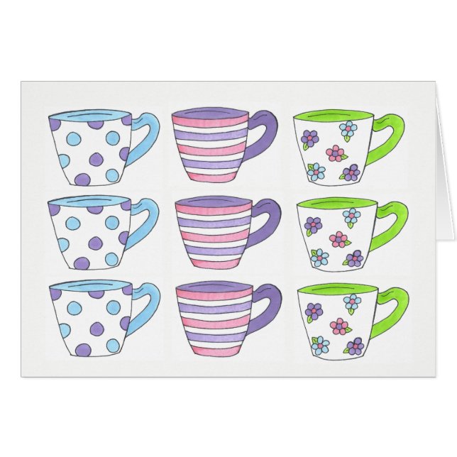 Pretty Pastel Teacups Tea Party Polka Dot Flower (Front Horizontal)