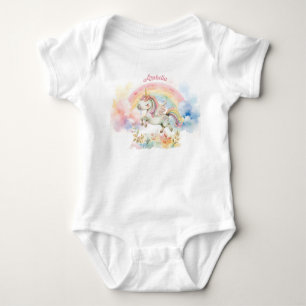 Pretty Pastel Unicorn and Rainbow Baby Bodysuit