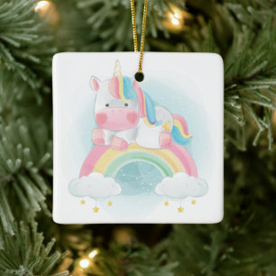 Pretty Pastel Unicorn Ceramic Ornament