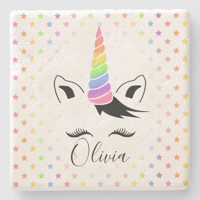 Pretty Pastel Unicorn Stone Coaster (Front)
