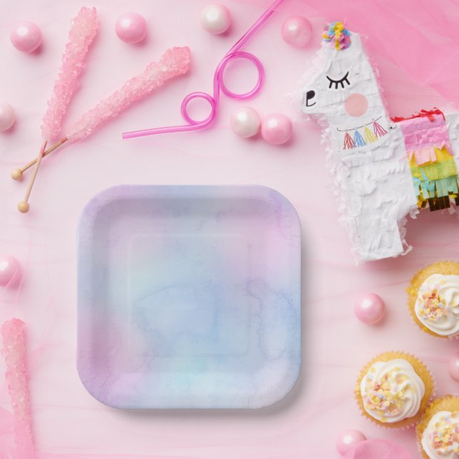 Pretty Pastel Watercolor Birthday Purple Paper Plate (Party)