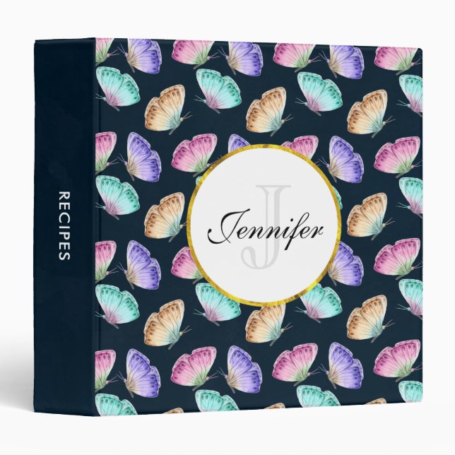 Pretty Pastel Watercolor Butterfly Pattern Binder (Front/Spine)