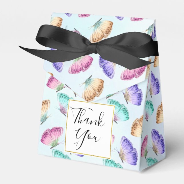 Pretty Pastel Watercolor Butterfly Pattern Favor Box (Front Side)