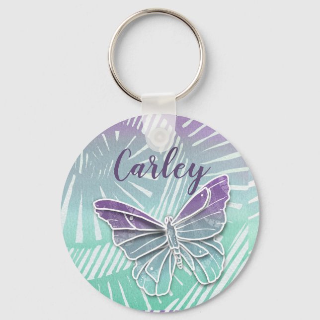 Pretty Pastel Watercolor Butterfly Personalised Keychain (Front)