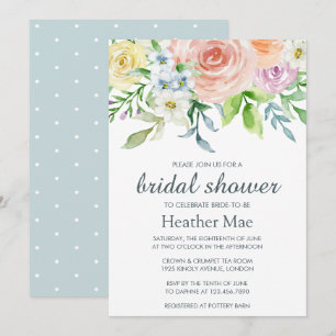 Pretty Pastel Watercolor Floral Bridal Shower Invitation