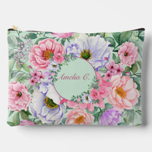 Pretty Pastel Watercolor Floral Cosmetic Bag
