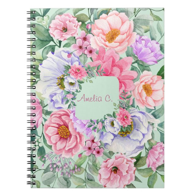 Pretty Pastel Watercolor Floral Notebook (Front)