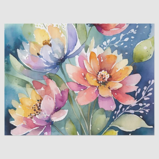 Pretty Pastel Watercolor Florals Tissue Paper (Front)