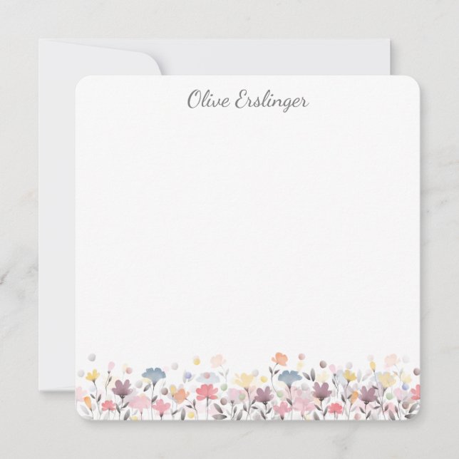 Pretty Pastel Watercolor Flowers Personalized Card (Front)