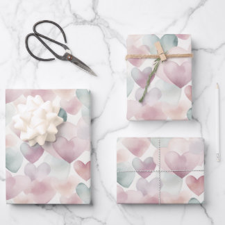 Pretty Pastel Watercolor Heart Pattern  Wrapping Paper Sheet