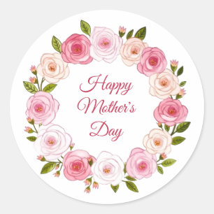 Pretty Pastel Watercolor Rose Wreath Classic Round Sticker