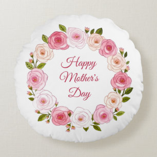 Pretty Pastel Watercolor Rose Wreath Round Pillow