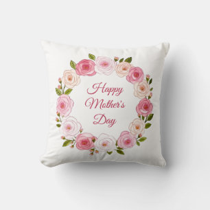 Pretty Pastel Watercolor Rose Wreath Throw Pillow