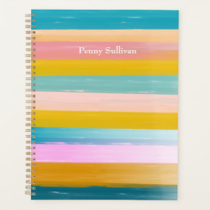 Pretty Pastel Watercolor Stripes Personalized Planner