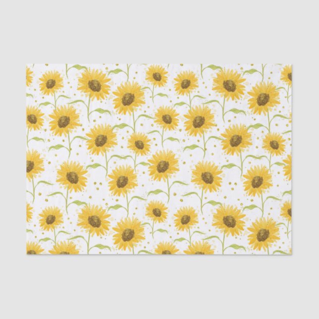 PRETTY PASTEL WATERCOLOR YELLOW SUNFLOWERS TISSUE PAPER (Front)