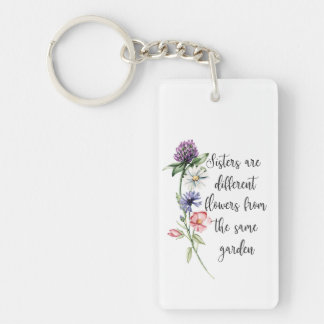 Pretty Pastel Wildflowers "Sisters are . . ." Keychain