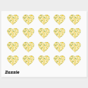 Pretty Pastel Yellow Floral Pattern, Heart Sticker