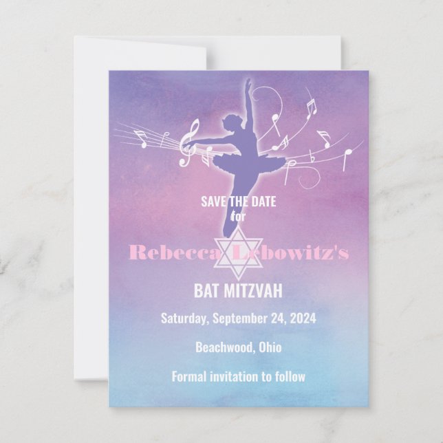 Pretty Pastels Ballet Dance, Dancer Save the Date Invitation (Front)