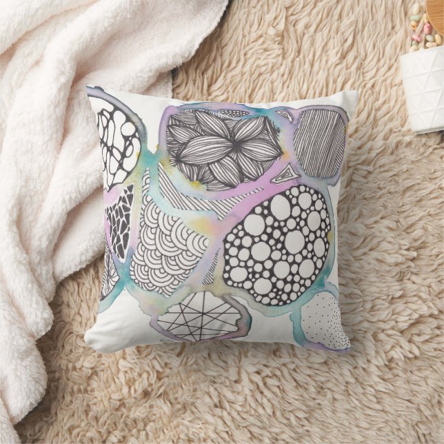 Pretty pastels on white, mixed media design throw pillow (Blanket)
