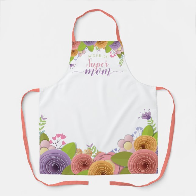 Pretty Pastels Super Mom Mother's Day Floral Apron (Front)