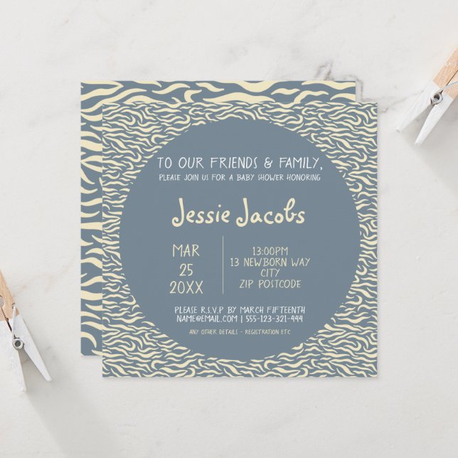 Pretty pattern baby shower invitation card (Front/Back In Situ)