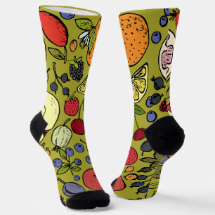 Pretty pattern design of fruits l Cute olive green Socks