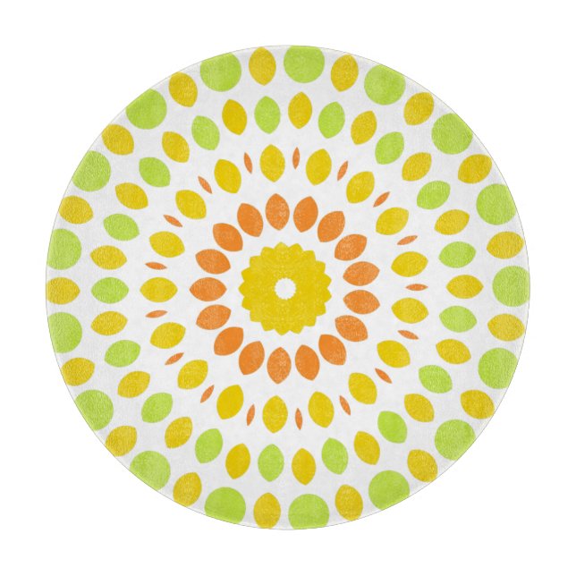 Pretty pattern in lime green, lemon yellow, orange cutting board (Front)