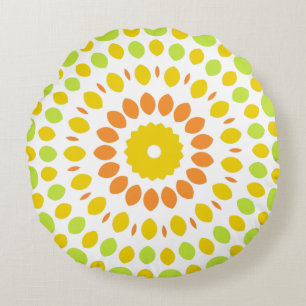 Pretty pattern in lime green, lemon yellow, orange round pillow