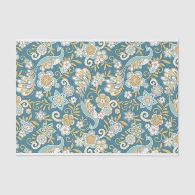 Pretty Pattern of Floral Peacock Illustrations Tissue Paper (Front)