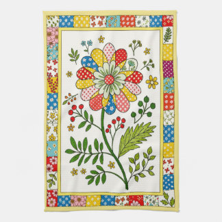 Pretty Patterned Flower Tea Towel. Kitchen Towel