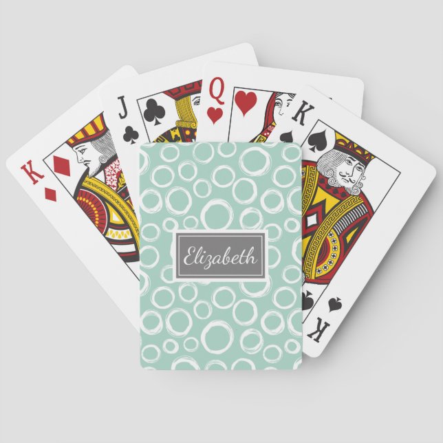 Pretty Patterned Personalized Playing Cards Aqua (Back)