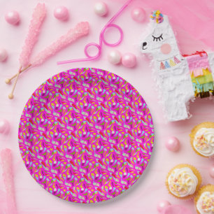 Pretty patterns in pink and rainbow colours paper plate