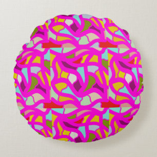 Pretty patterns in pink and rainbow colours round pillow