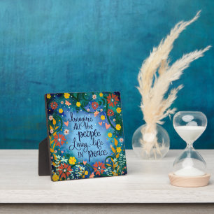 Pretty Peace Quote Floral Butterfly Inspirational Plaque