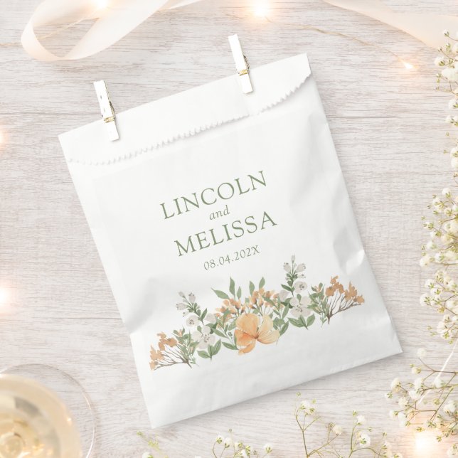 Pretty Peach and White Floral Wedding  Favour Bag (Clipped)