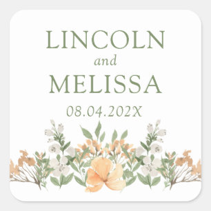 Pretty Peach and White Floral Wedding  Square Sticker