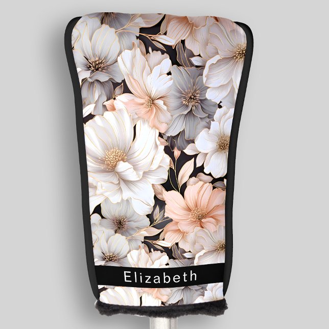 Pretty Peach and White Peony Personalized Golf Head Cover (Creator Uploaded)