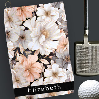 Pretty Peach and White Peony Personalized Golf Towel