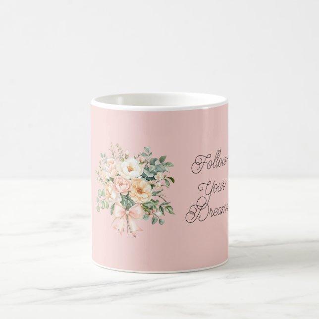 Pretty Peach Blush Pink Floral Bow   Coffee Mug (Center)