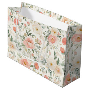 Pretty Peach Blush Pink Floral Bridal Shower Large Gift Bag