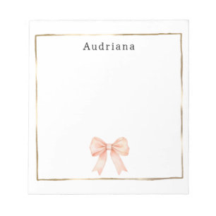 Pretty Peach Bow Personalized Notepad