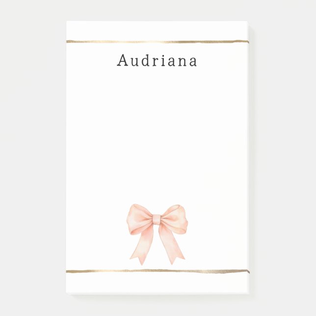 Pretty Peach Bow Personalized  Post-it Notes (Front)