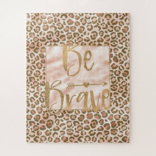Pretty Peach Brown Leopard Print Be Brave Jigsaw Puzzle